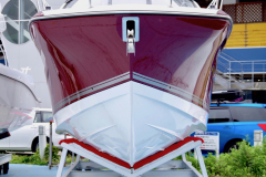 Small cabin cruiser in rack storage